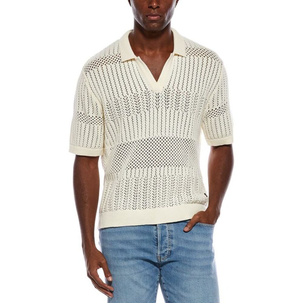 Civil Society Mens  Rapa Boxy Crop Blocked Chunky Knit Jersey Shirt, Beige